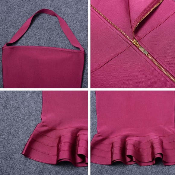 Bandage Dress with Ruffle Detail in Burgundy - Picture 8 of 9